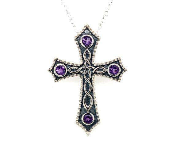 jmh Oxidised Celtic Cross with Choice of Gemstones 6021 - Amethyst JMH Jewellery