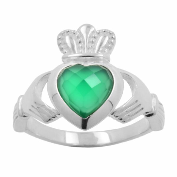 jmh Sterling Silver Claddagh Ring with Green Onyx 8131