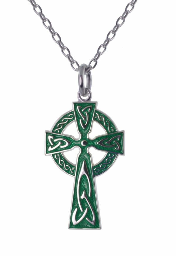 jmh Traditional Irish High Cross with Green Enamel - 8621 JMH Jewellery