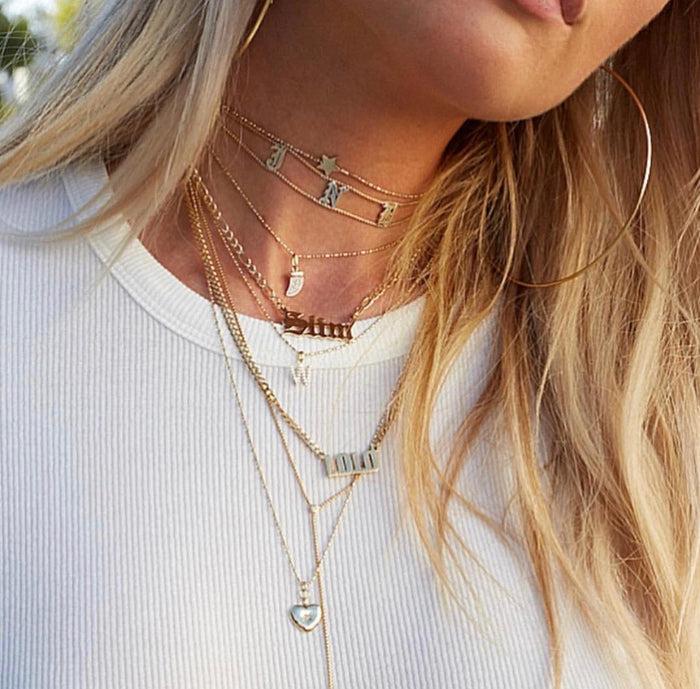 Jnb Diamond Letter Initial Necklace & 14k Paperclip Chain