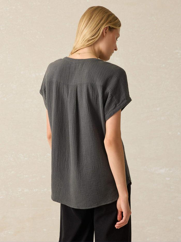 jnb Dune Cotton Gauze Desmond Top - Washed Black