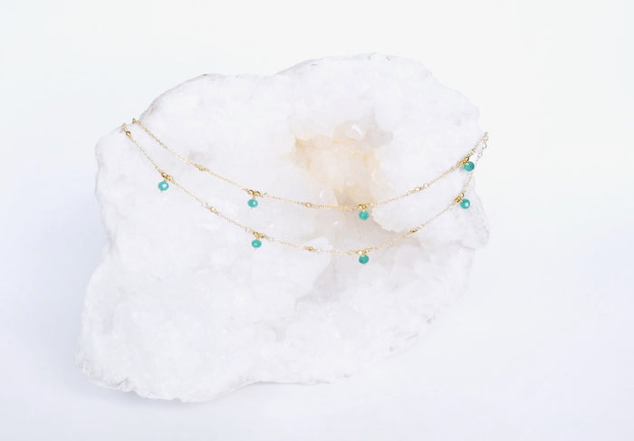 Jnb Green Bead Dangle Necklace