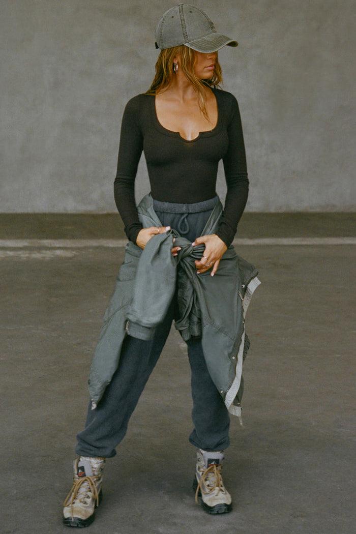 Jnb Henley Long Sleeve Vintage Black