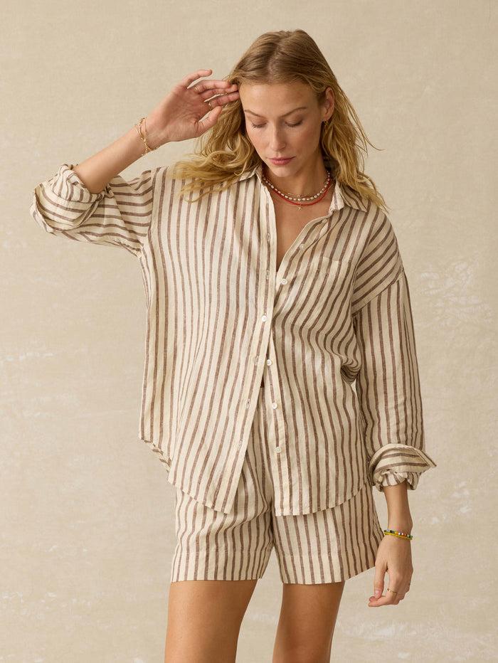 jnb Laguna Linen Relaxed Shirt - Cocoa Grove Stripe