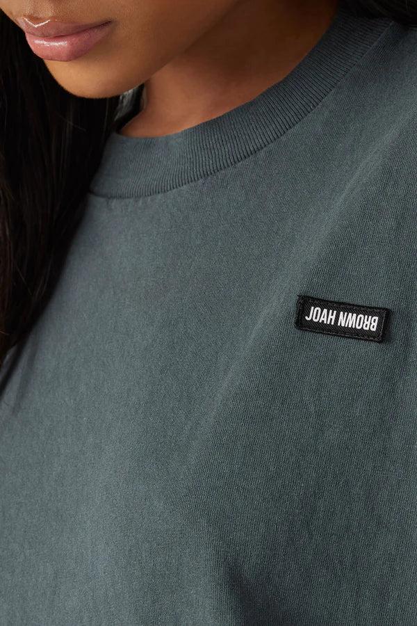 Jnb Oversized Crew Tee W/ Logo - Evergreen Cotton