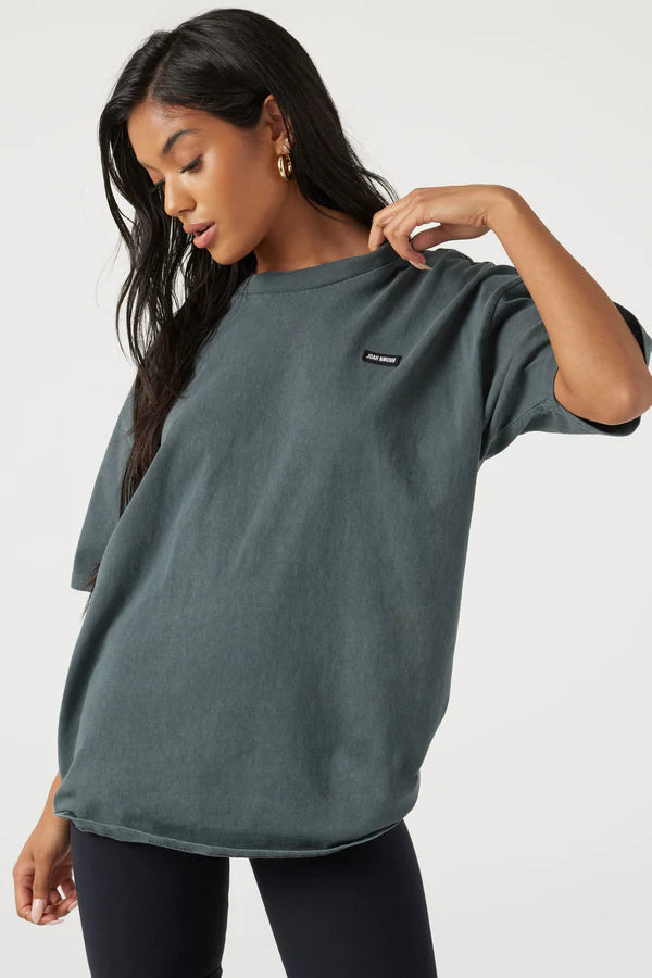 jnb Oversized Crew Tee w/ Logo - Evergreen Cotton