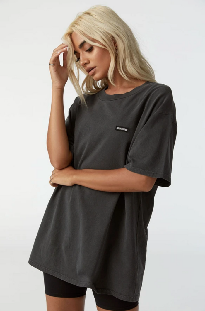 Jnb Oversized Crew Tee W/ Logo - Washed Black Cotton