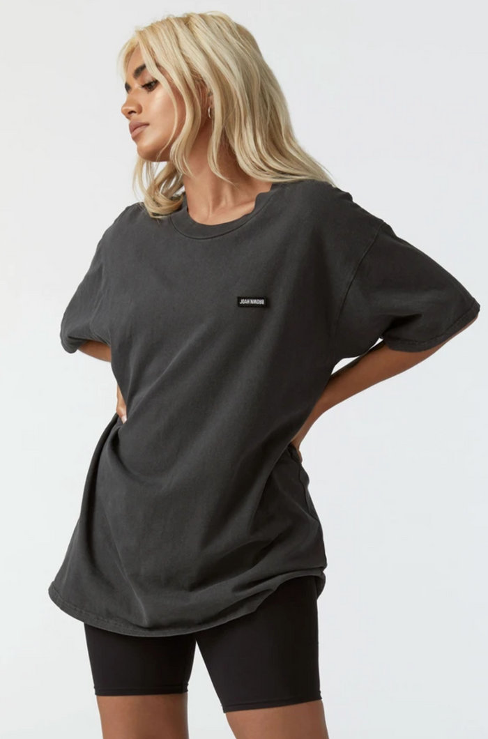 Jnb Oversized Crew Tee W/ Logo - Washed Black Cotton