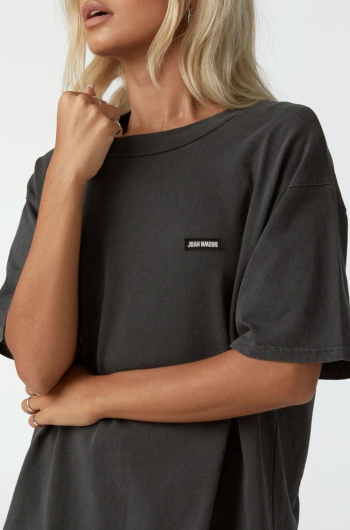 Jnb Oversized Crew Tee W/ Logo - Washed Black Cotton