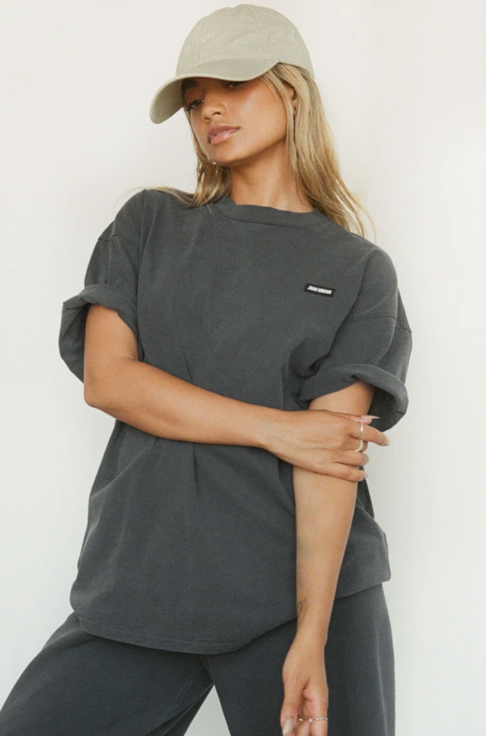 jnb Oversized Crew Tee w/ Logo - Washed Black Cotton