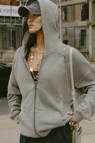 Jnb Oversized Zip Hoodie - Vetiver French Terry