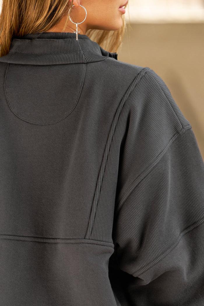 Jnb Retro Half Zip - Charcoal Luxe French Terry