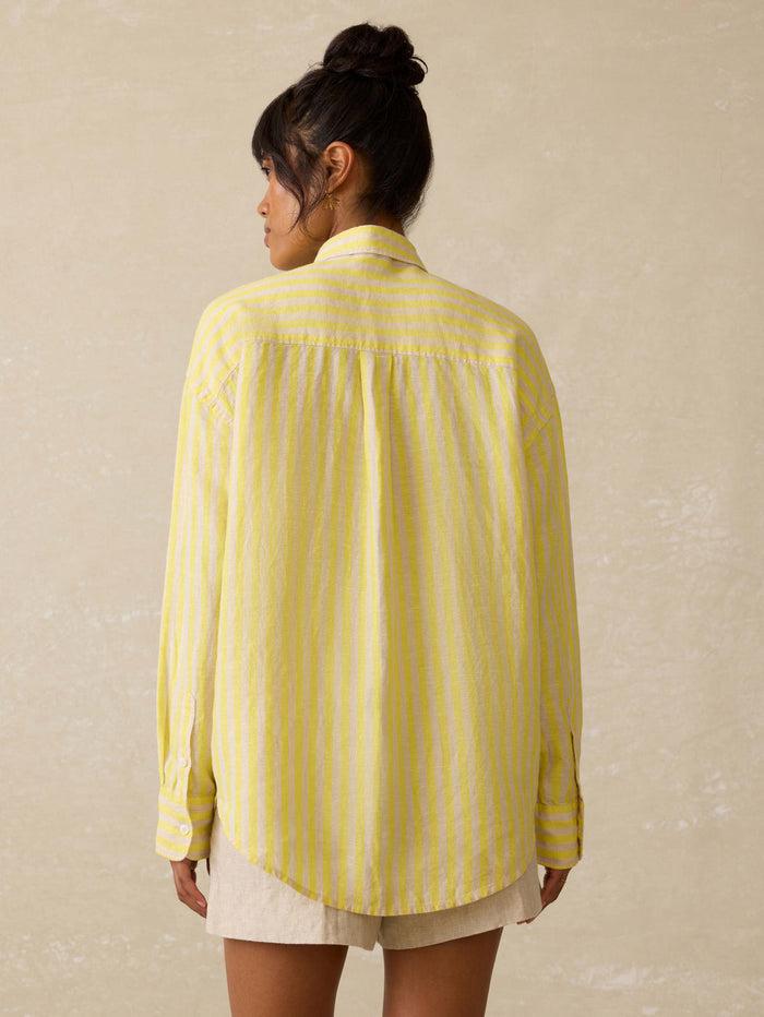 Jnb Laguna Linen Relaxed Shirt - Golden Kiwi Lucy Stripe