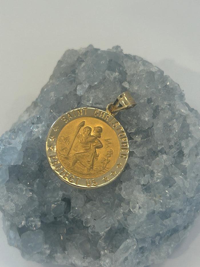 Jnb Saint Christopher Round Pendant Medal 14k Yellow Gold