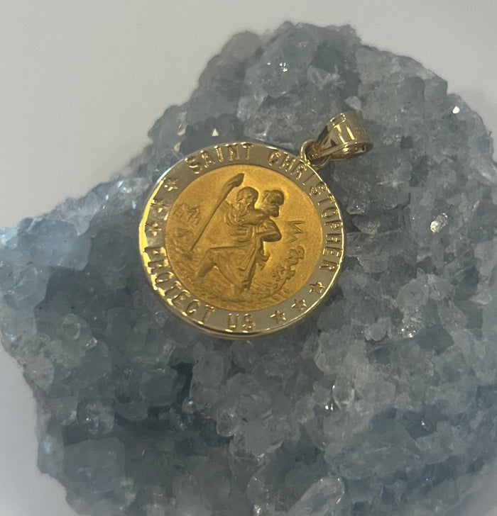 jnb Saint Christopher Round Pendant Medal 14k Yellow Gold