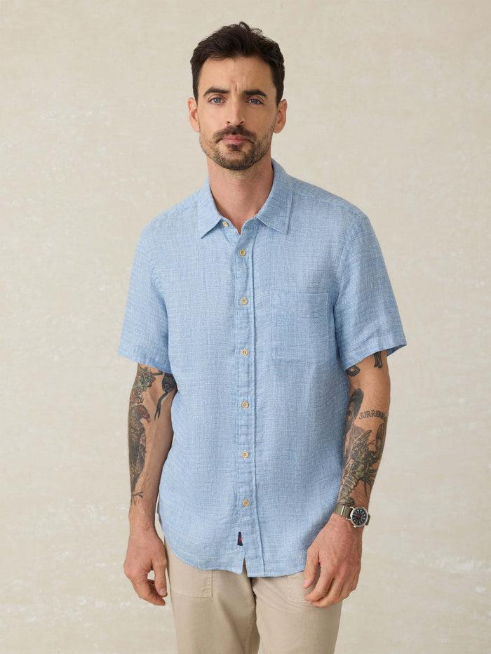 jnb Short Sleeve Palma Linen Shirt - Blue Basketweave