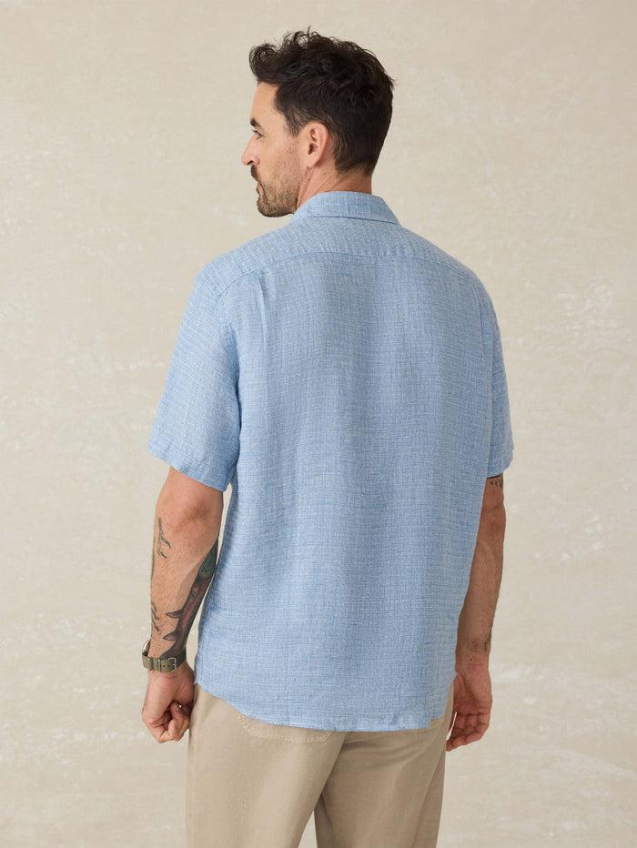 Jnb Short Sleeve Palma Linen Shirt - Blue Basketweave