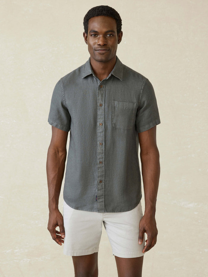 jnb Short Sleeve Palma Linen Shirt - Washed Black Basketweave