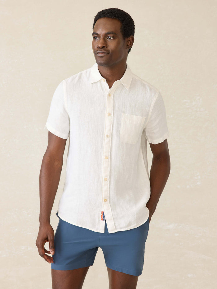 jnb SS Palma Linen Shirt Short Sleeve - Bright White Basketweave