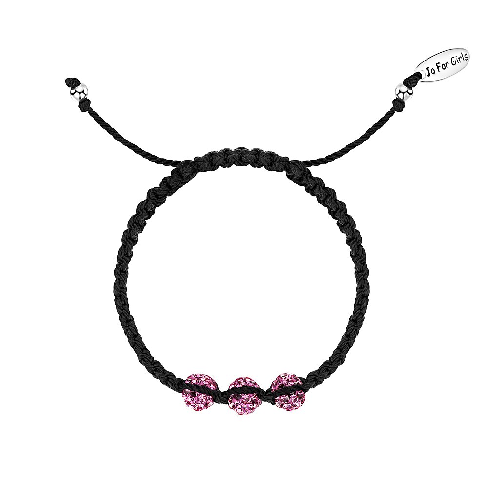 jo for girls 3 ball pink sparkler bracelet on black cord