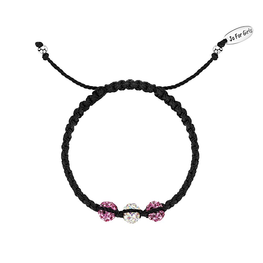 jo for girls 3 ball pink & white sparkler bracelet on black cord