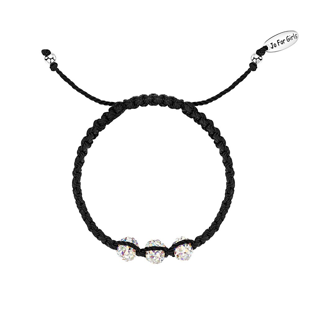 jo for girls 3 ball white sparkler bracelet on black cord