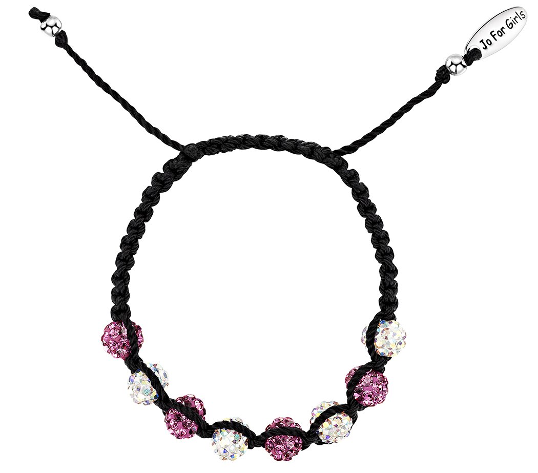 jo for girls 8 ball pink/white sparkler bracelet on black cord