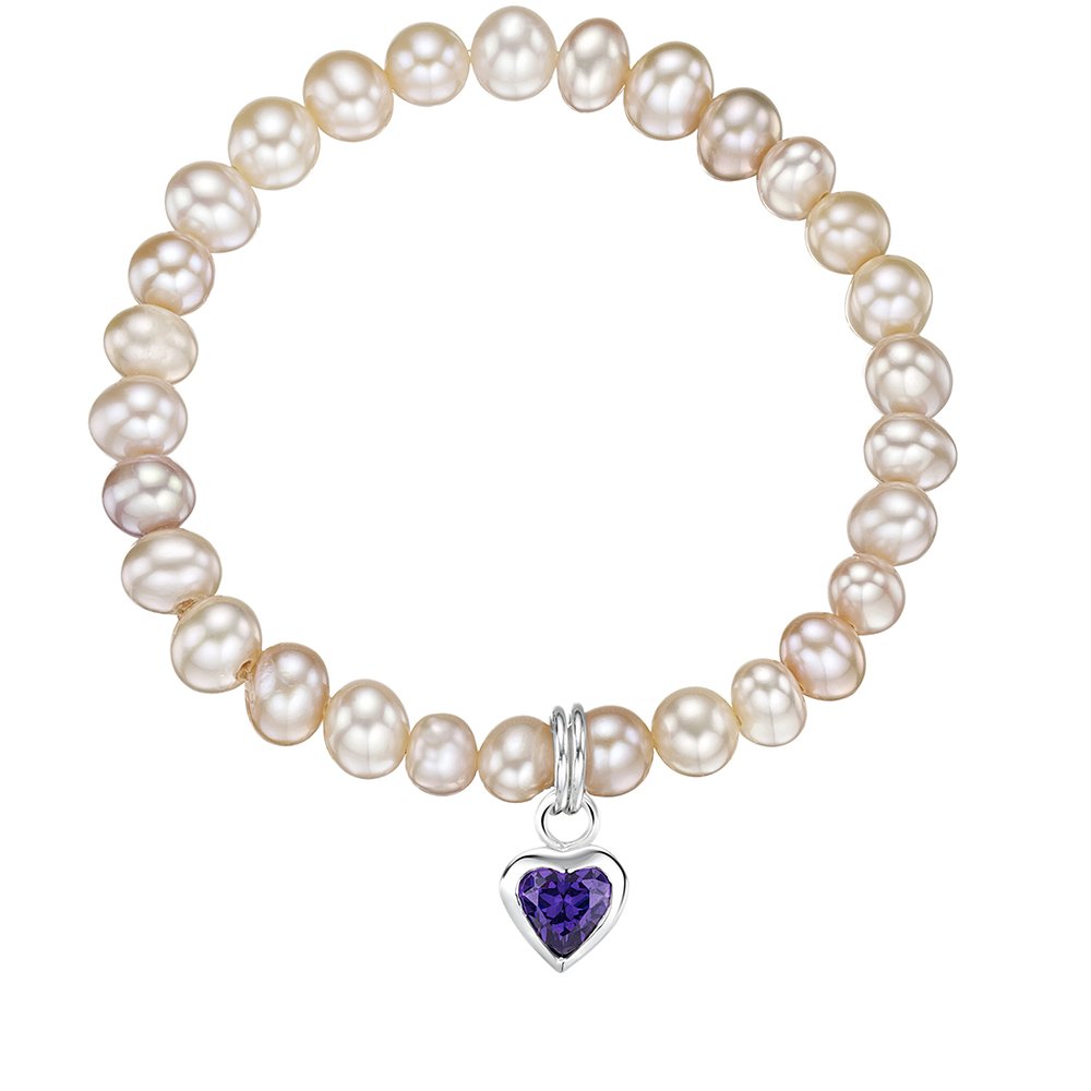 jo for girls freshwater pearl bracelet with amethyst cz heart