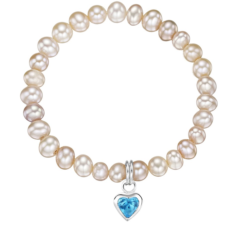 jo for girls freshwater pearl bracelet with blue cz heart