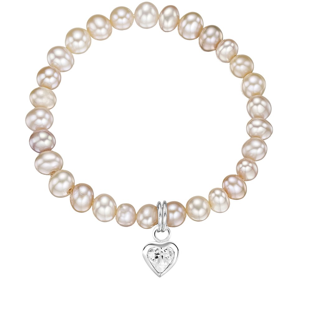 jo for girls freshwater pearl bracelet with clear cz heart