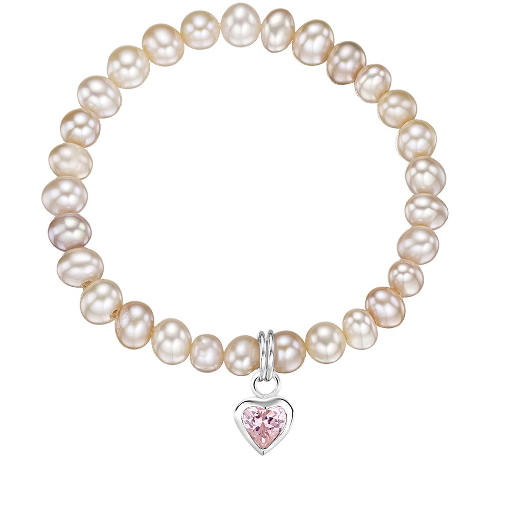 jo for girls freshwater pearl bracelet with pink cz heart
