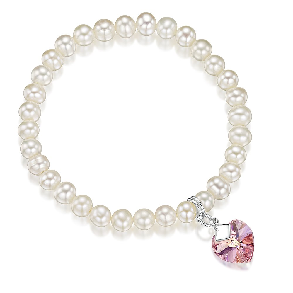 jo for girls freshwater pearl bracelet with pink swarovski heart