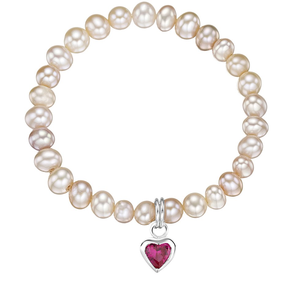 jo for girls freshwater pearl bracelet with ruby cz heart