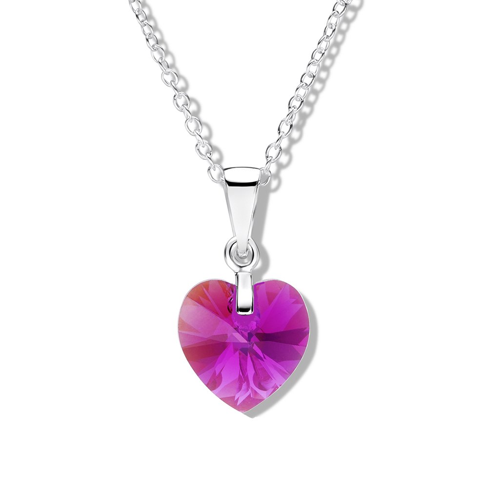 jo for girls fuscia swarovski crystal heart silver pendant