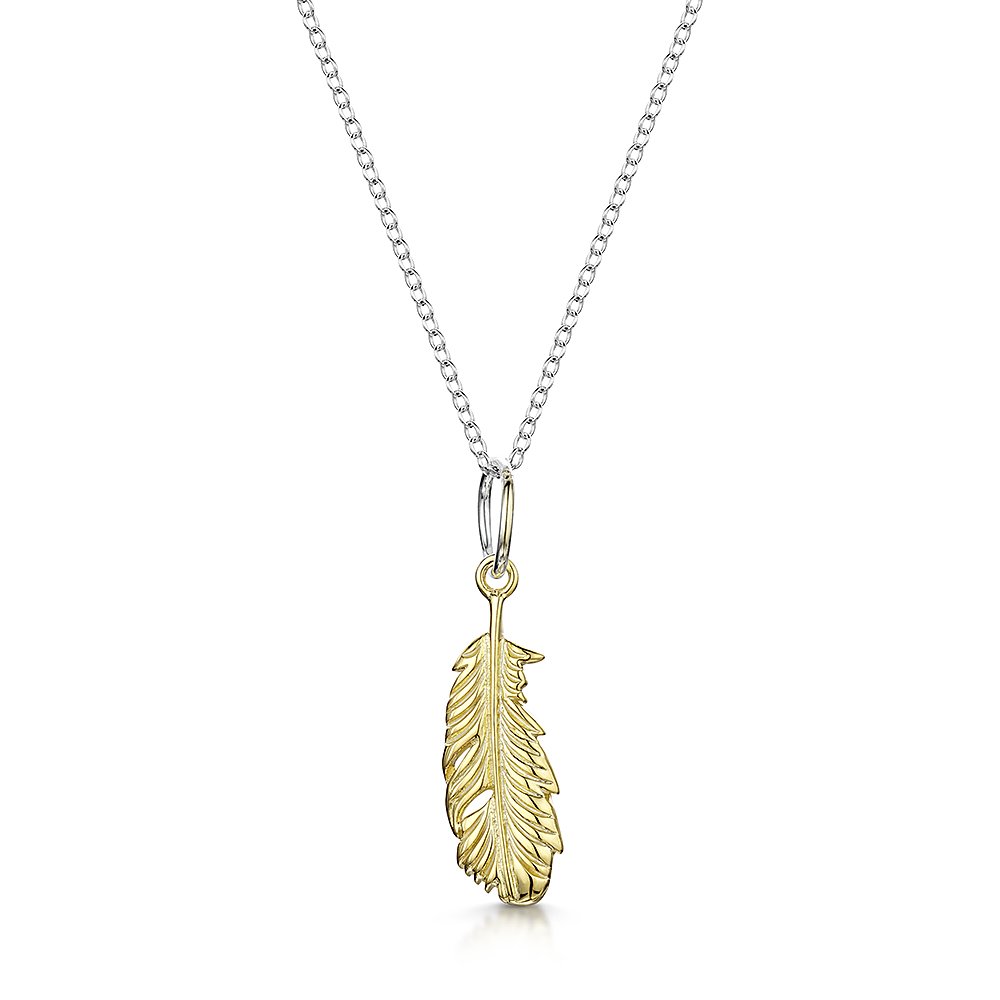 jo for girls gold plated sterling silver feather pendant