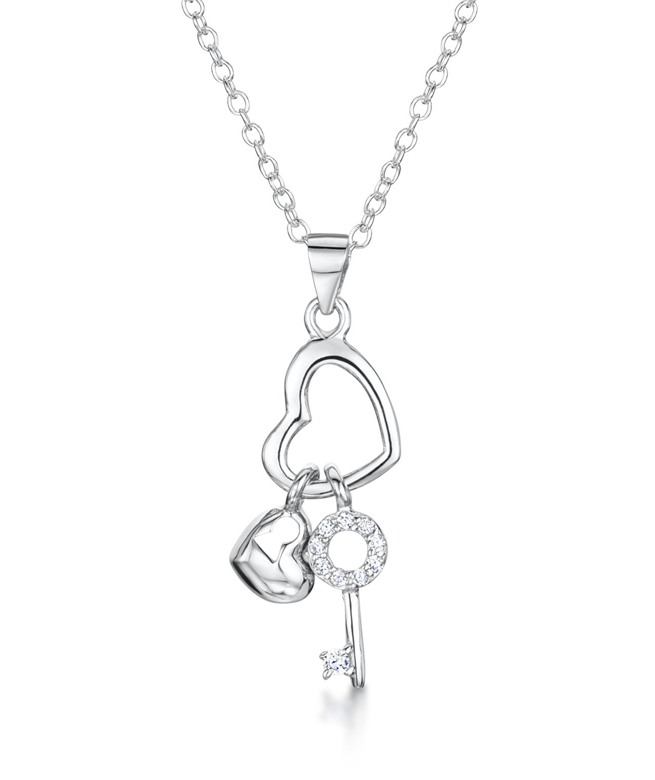 jo for girls hearts and cubic zirconia key pendant in sterling silver