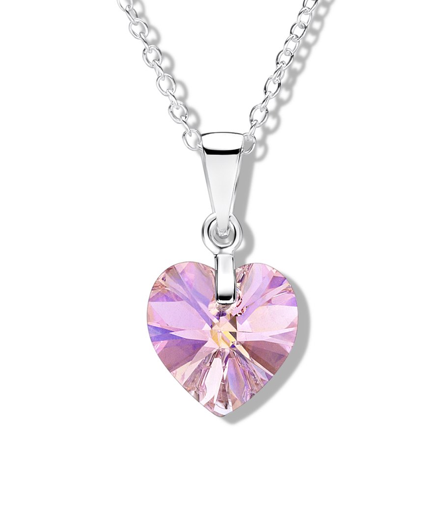 jo for girls pink swarovski crystal heart silver pendant
