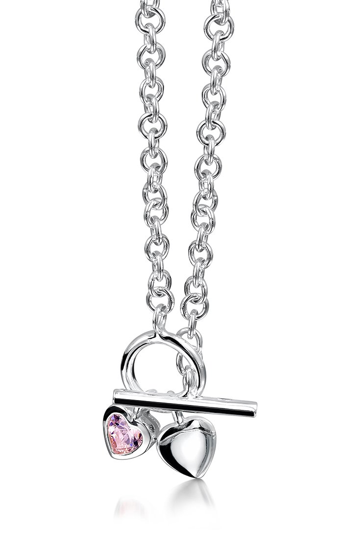 jo for girls silver heart and cubic zirconia heart necklace