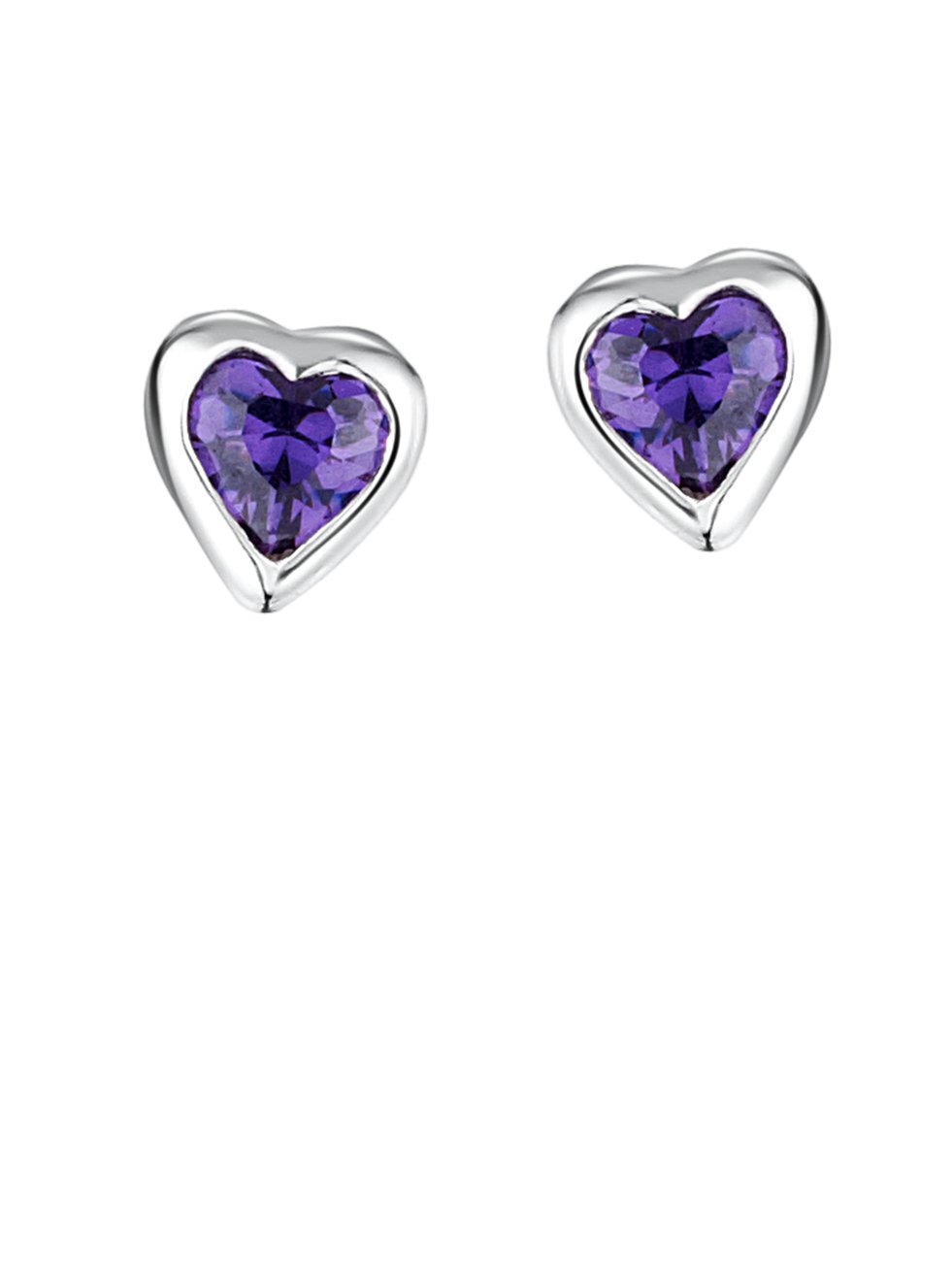 jo for girls sterling silver amethyst cz heart stud earrings