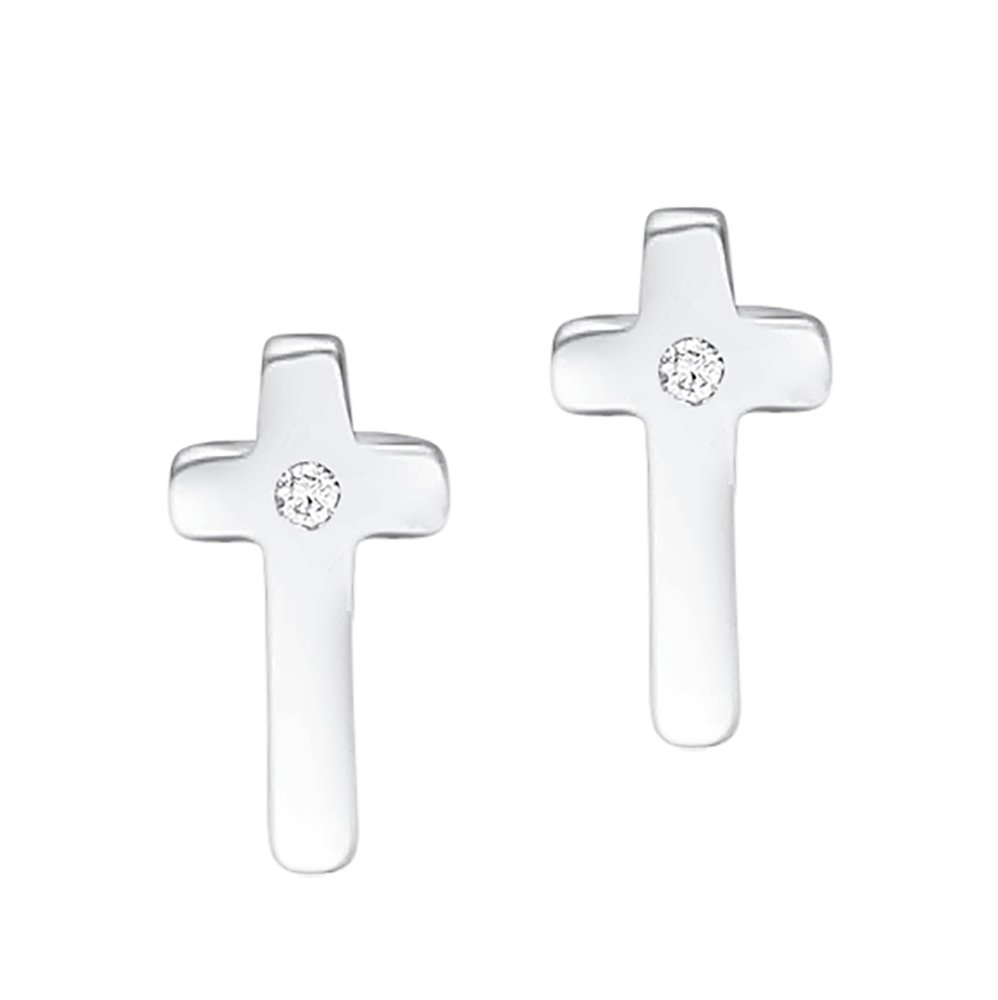 jo for girls sterling silver and diamond cross stud earrings