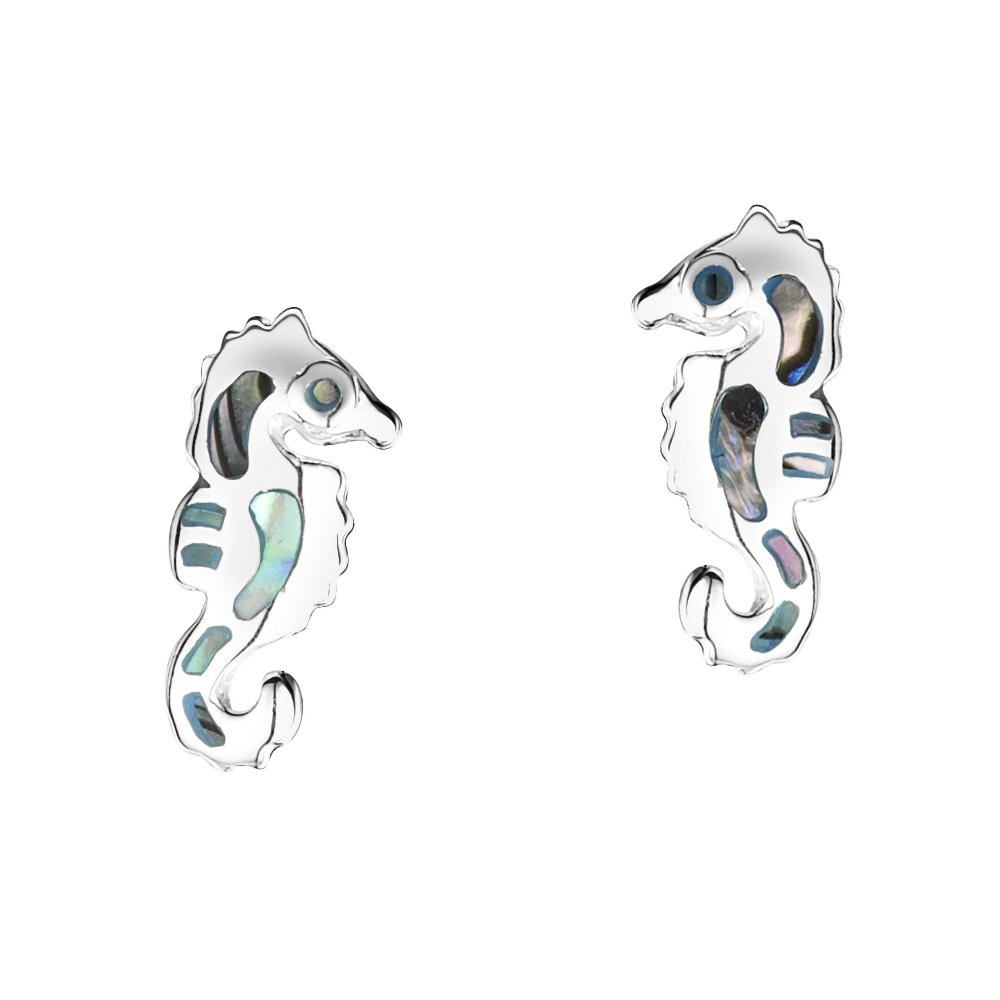 jo for girls sterling silver and paua shell seahorse stud earrings
