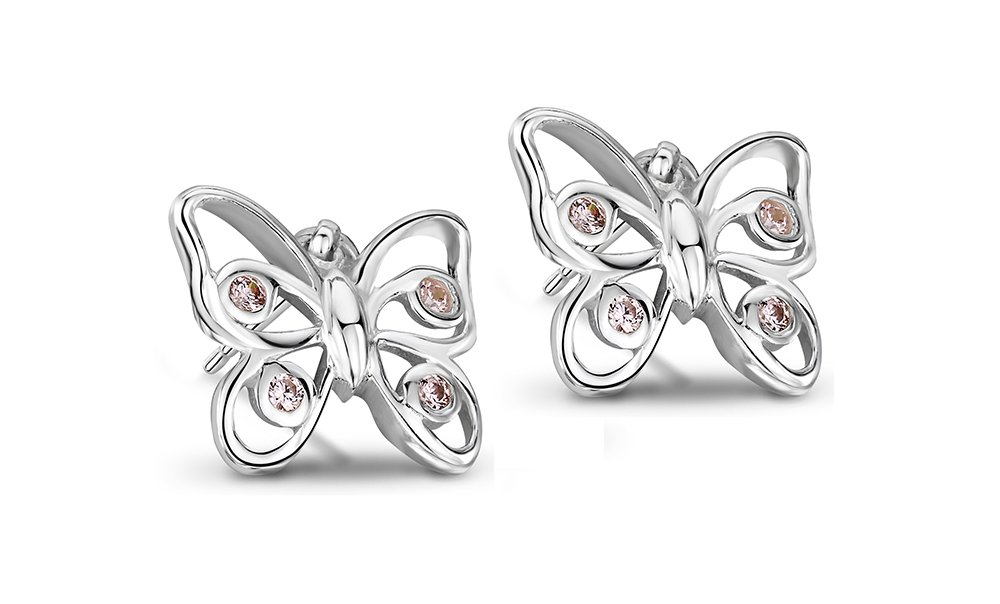 jo for girls sterling silver and pink cz butterfly drop earrings