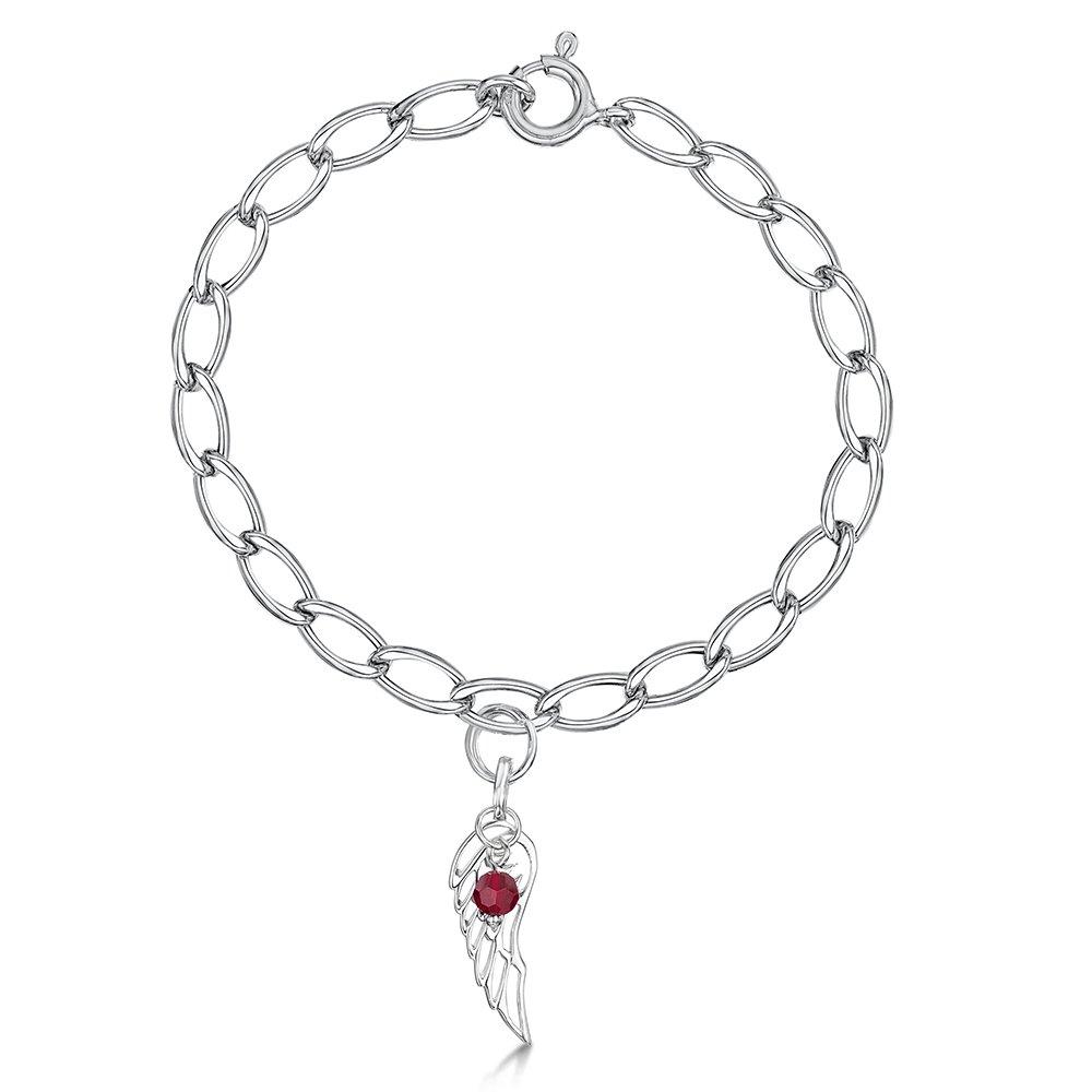 Jo For Girls Sterling Silver Angel Wing Bracelet With January-june Swarovski Birthstone