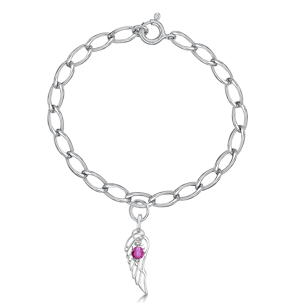 Jo For Girls Sterling Silver Angel Wing Bracelet With July-december Swarovski Birthstone