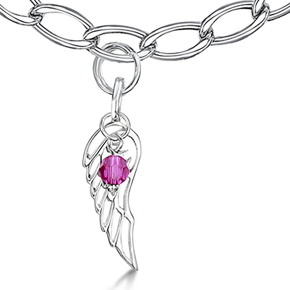 jo for girls sterling silver angel wing bracelet with july-december swarovski birthstone