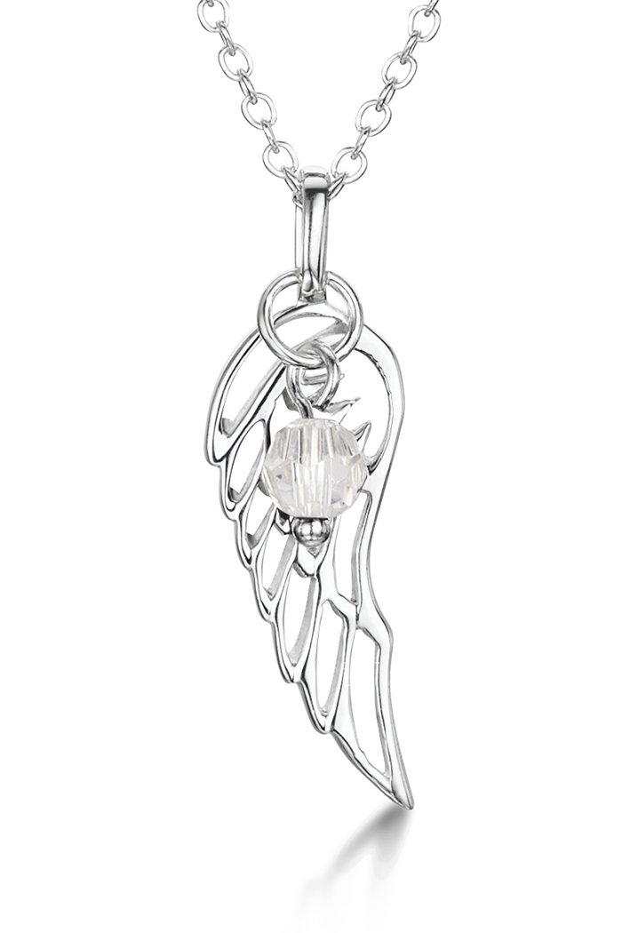 jo for girls sterling silver angel wing with april swarovski birthstone