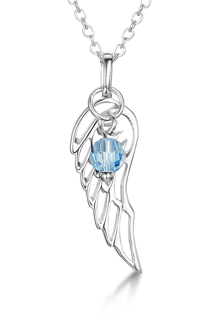 jo for girls sterling silver angel wing with march swarovski birthstone