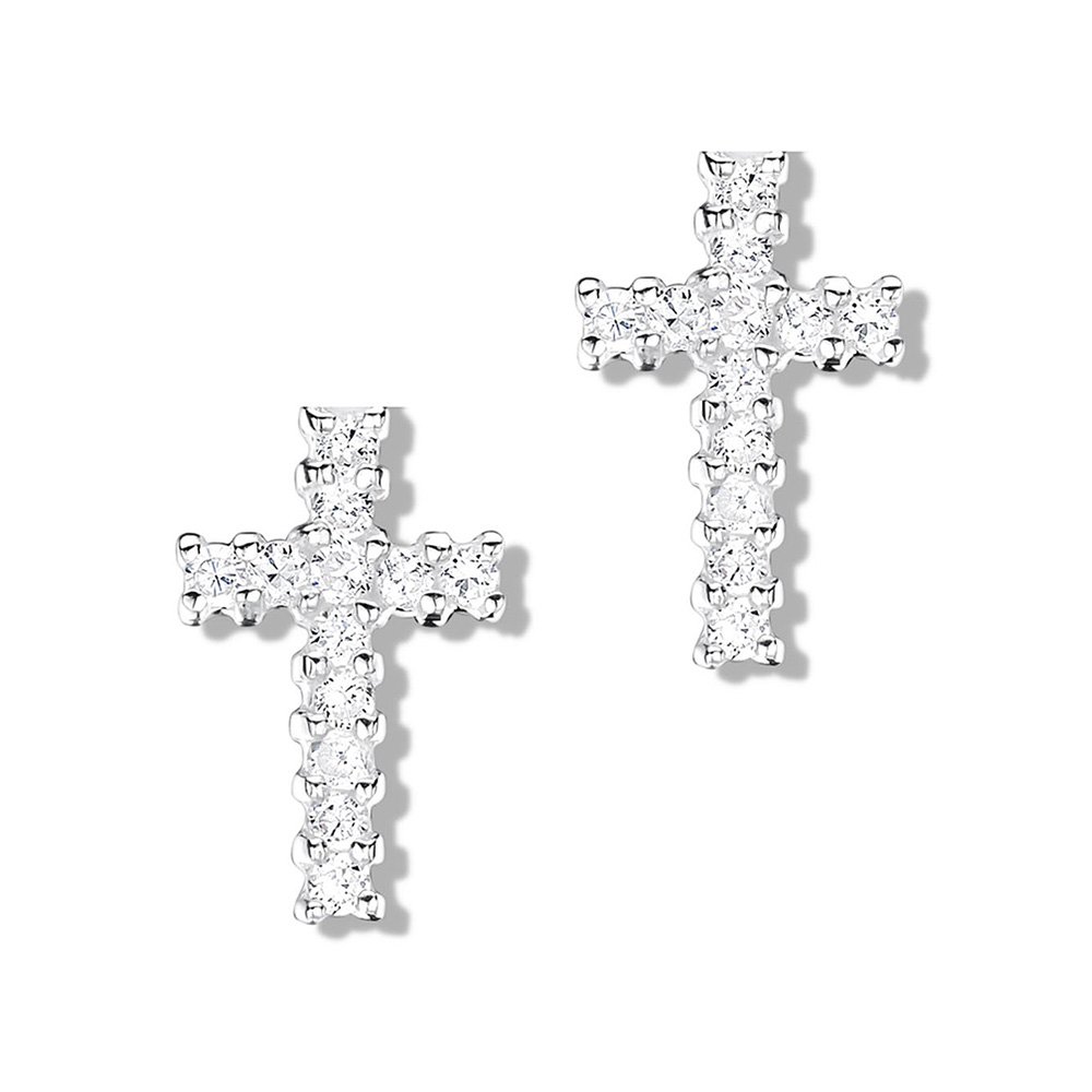 jo for girls sterling silver cubic zirconia cross stud earrings