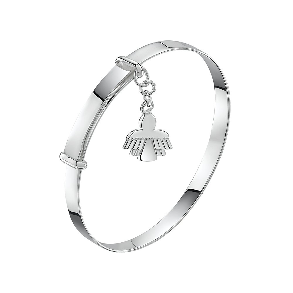 Jo For Girls Sterling Silver Drop Guardian Angel Bangle