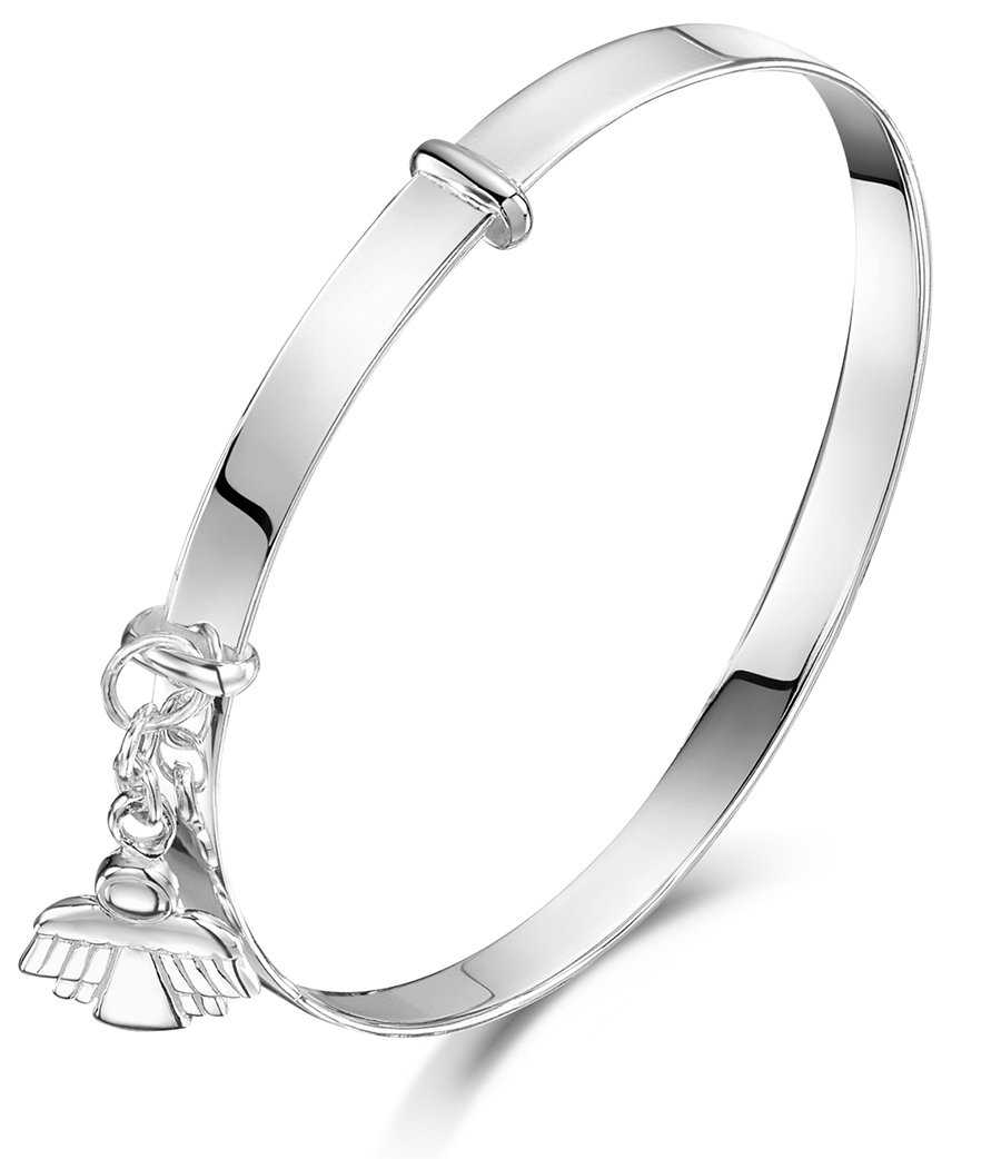 jo for girls sterling silver drop guardian angel bangle